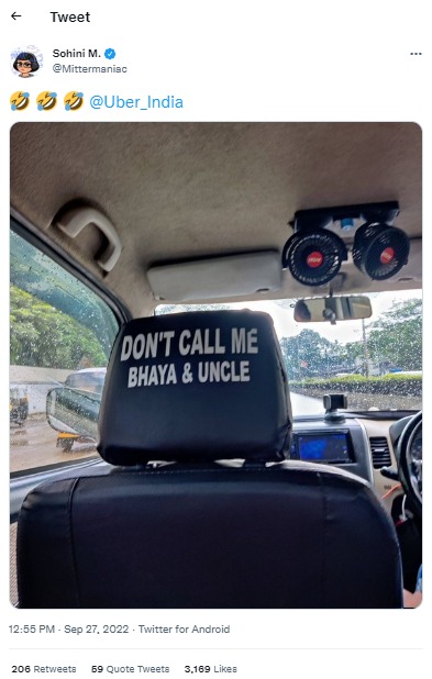 An image of an Indian Uber driver's request to not call him "uncle" or bhaiyya